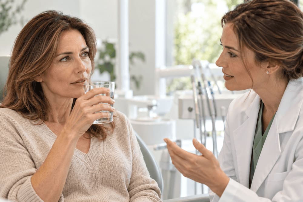 dentista revisando dientes encias y mucosas de paciente con xerostomia en madrid dentista revisando dientes encias y mucosas de paciente con xerostomia en madrid
